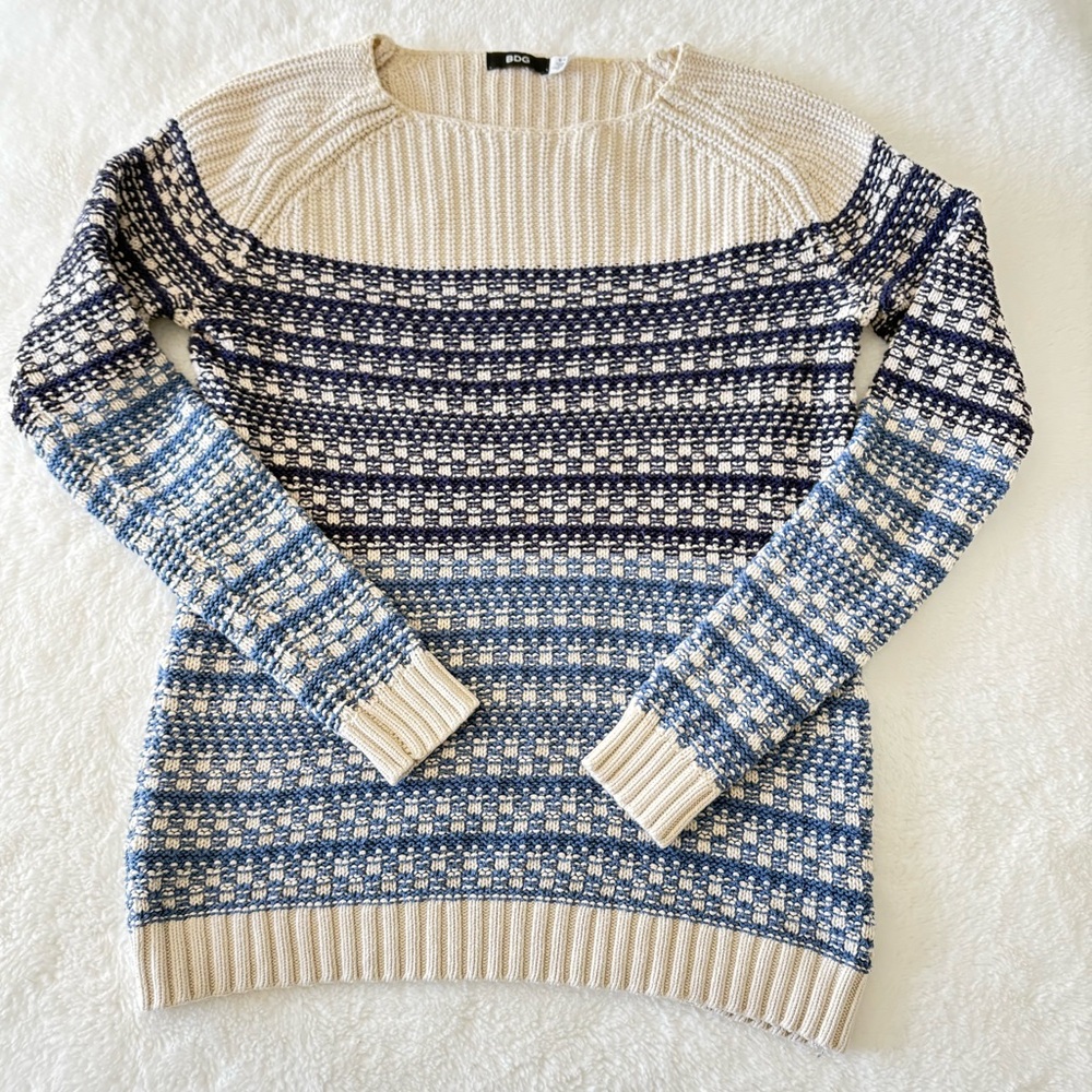 Urban Outfitters BDG Blue and Cream Knit Sweater